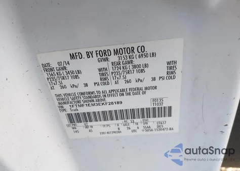 2014 Ford F-150 Stx/Xl/Xlt z USA, uszkodzony, nr VIN 1FTMF1EM3EKF28189